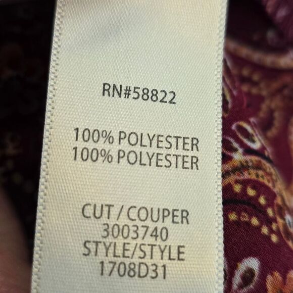 Max Studio Burgundy Paisley Balloon Sleeve Chiffon Blouse Size Large - Picture 11 of 11